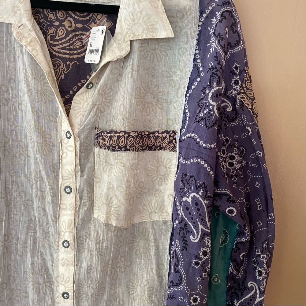 We The FREE PEOPLE $148 SUN VALLEY blouse BANDANA COTTON TUNIC TOP M OVERSIZED - Picture 9 of 11